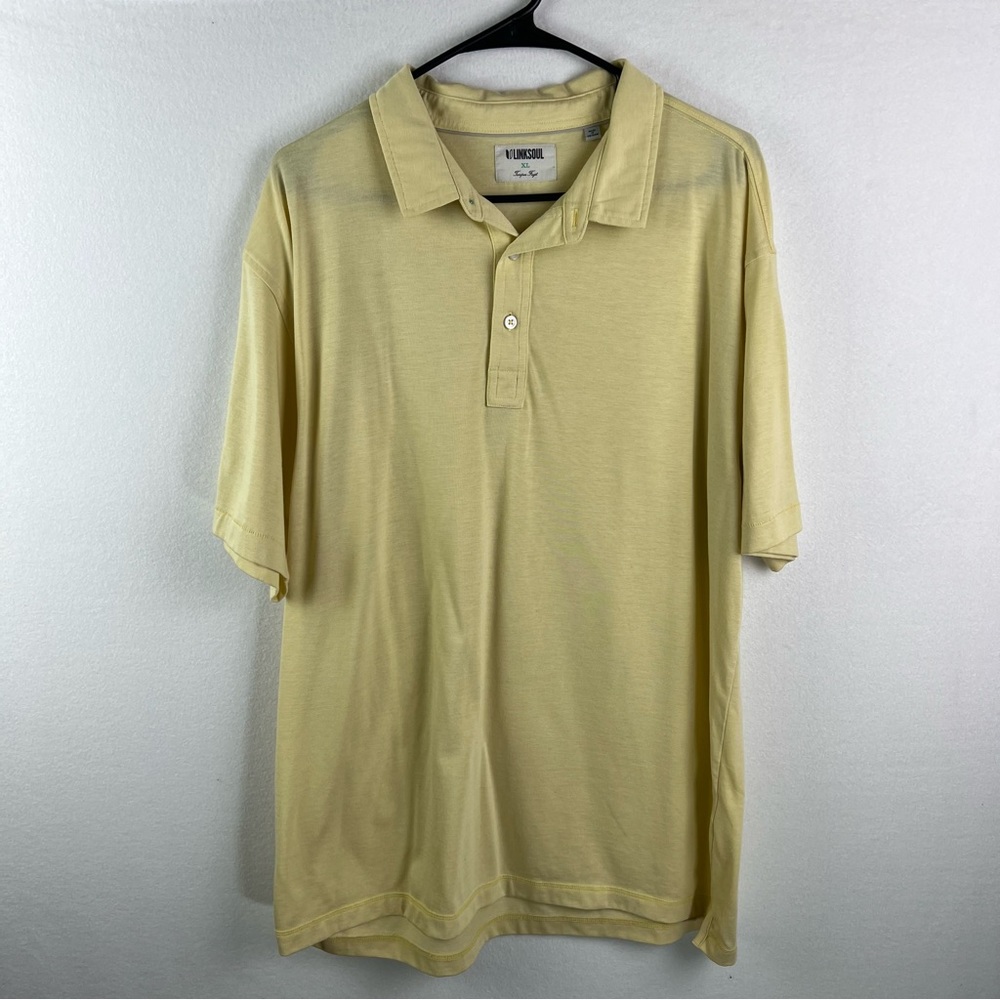 LinkSoul Mens Polo Shirt XL Yellow Solid Short Sleeve Casual Golf Tempus Fugit